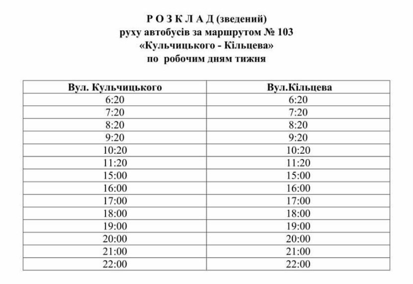 103 автобус кропивницький розклад